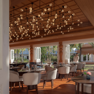 Photo showcasing the magnificent scenery of outdoor restaurant